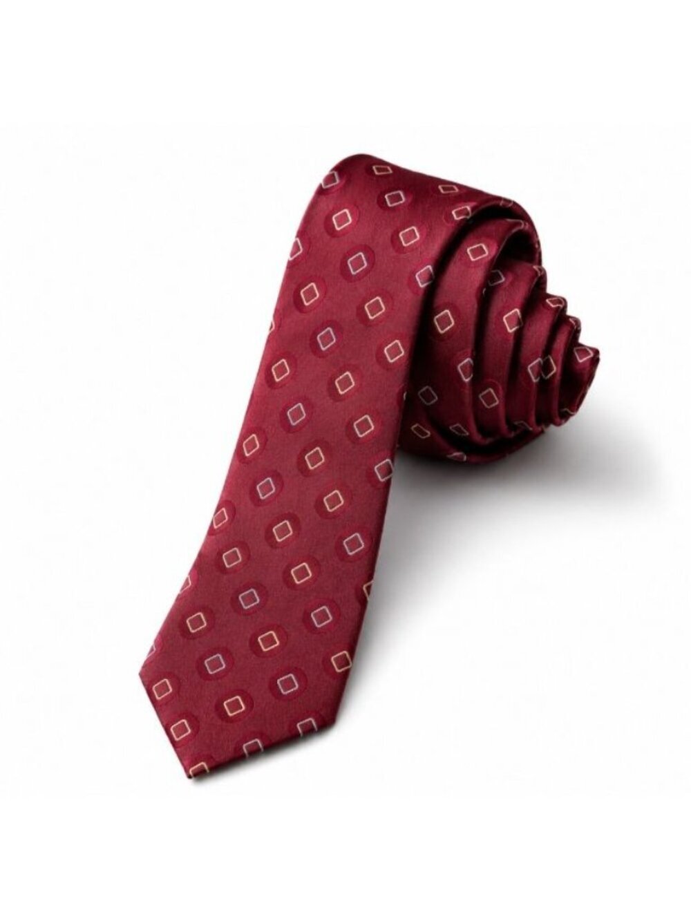 Privado Silk Tie Red Burgundy Geometric Embroidered Handmade Classic